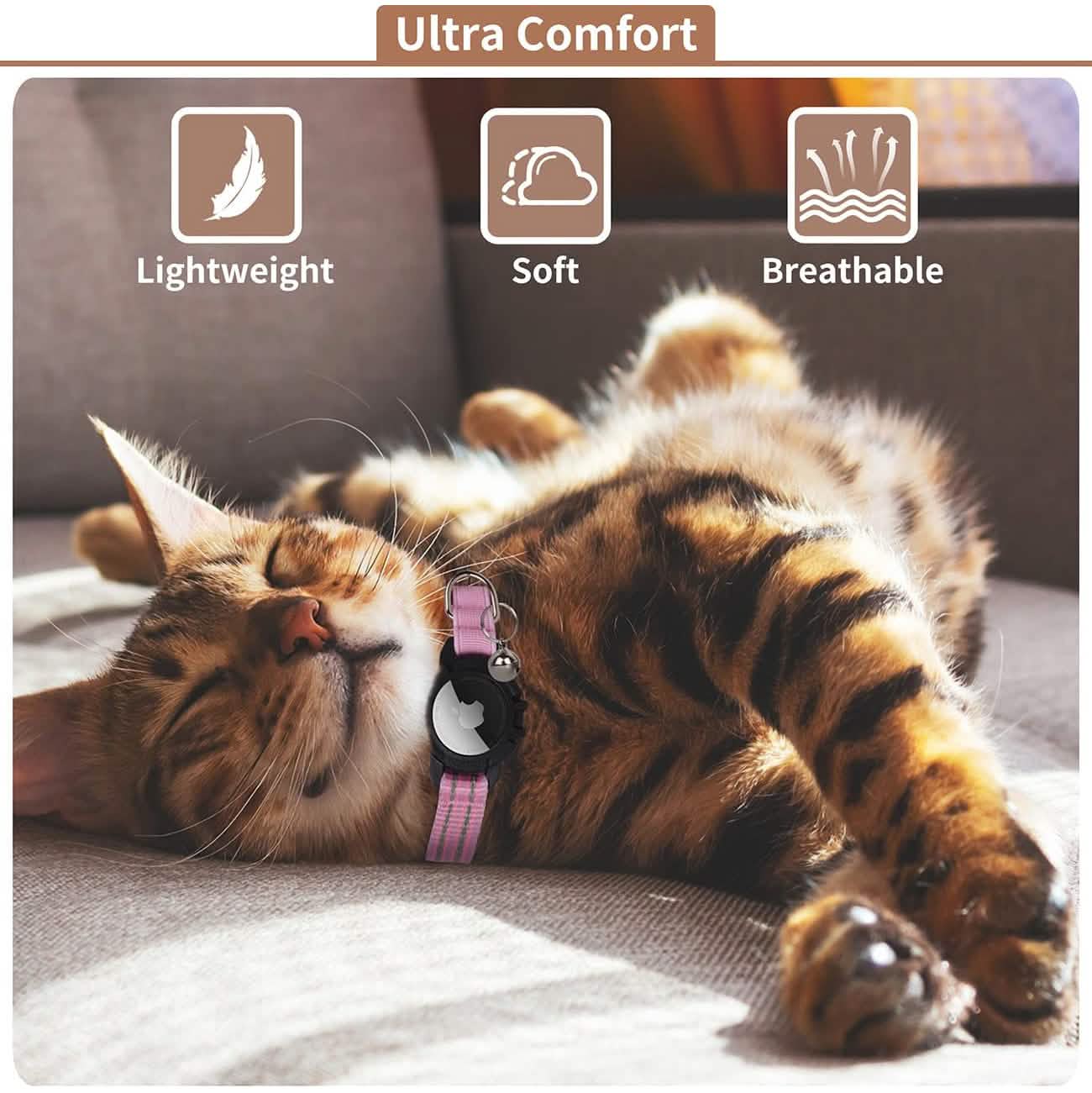 Reflektierendes GPS-Katzenhalsband mit AirTag-Halter und Glöckchen