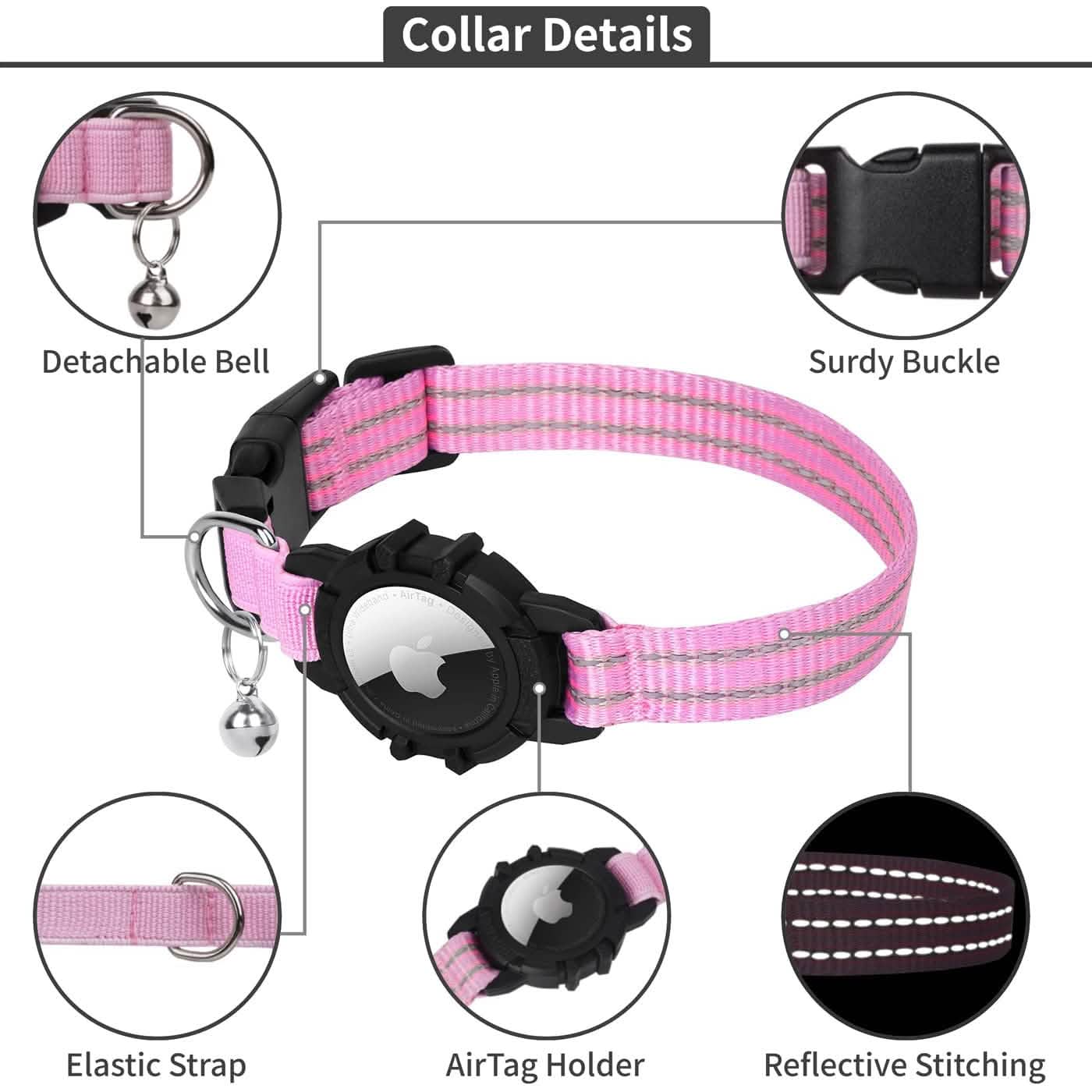 Reflektierendes GPS-Katzenhalsband mit AirTag-Halter und Glöckchen