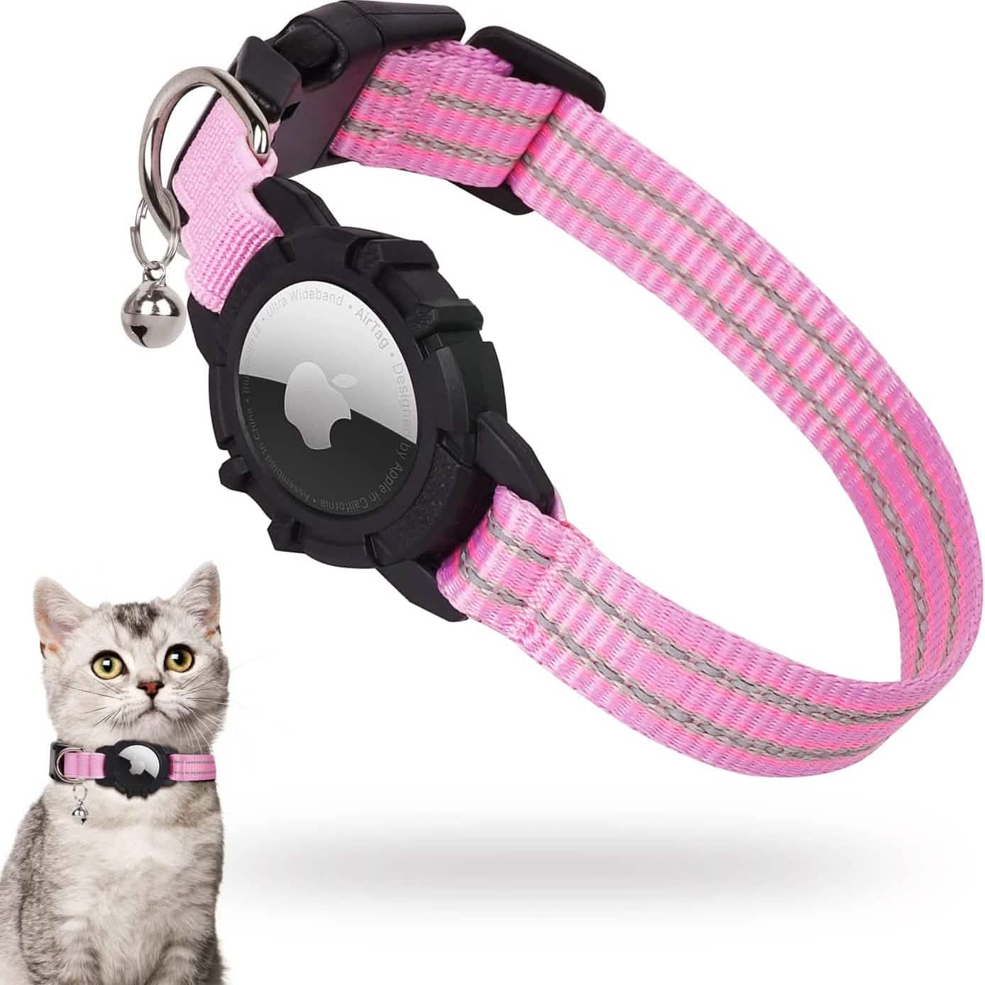 Reflektierendes GPS-Katzenhalsband mit AirTag-Halter und Glöckchen
