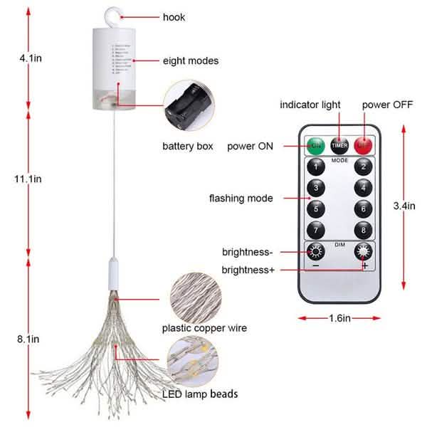 Wasserdichte Weihnachtsfeuerwerk-LED-Lichterkette mit Fernbedienung