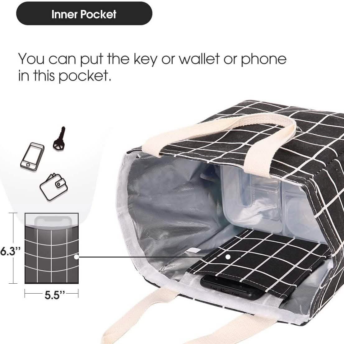 Wiederverwendbare Lunchtasche, isolierte Brotdose aus Segeltuch mit Aluminiumfolie