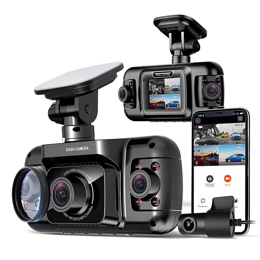 Rexing - R4 4-Kanal-Dashcam mit 1080p-Rundumbild, Wi-Fi und GPS - Schwarz (Generalüberholt)