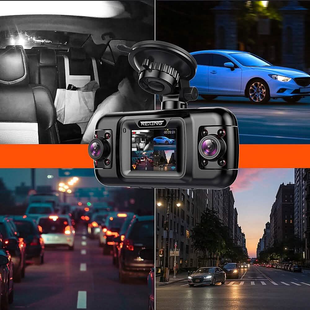 Rexing - R4 4-Kanal-Dashcam mit 1080p-Rundumbild, Wi-Fi und GPS - Schwarz (Generalüberholt)