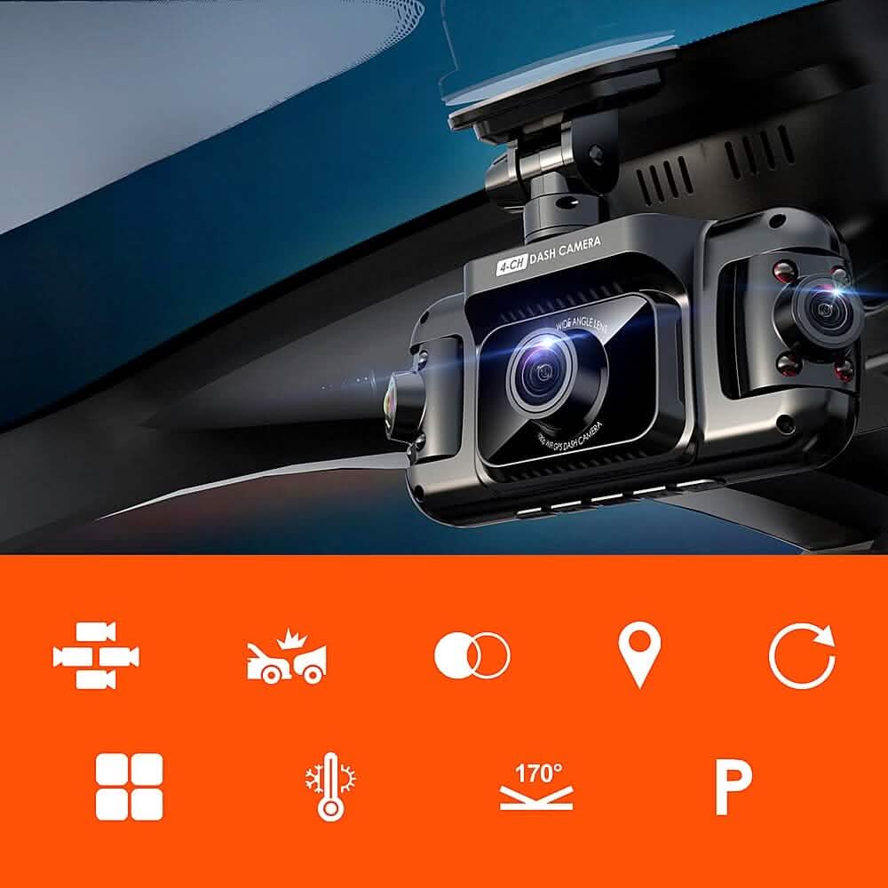 Rexing - R4 4-Kanal-Dashcam mit 1080p-Rundumbild, Wi-Fi und GPS - Schwarz (Generalüberholt)