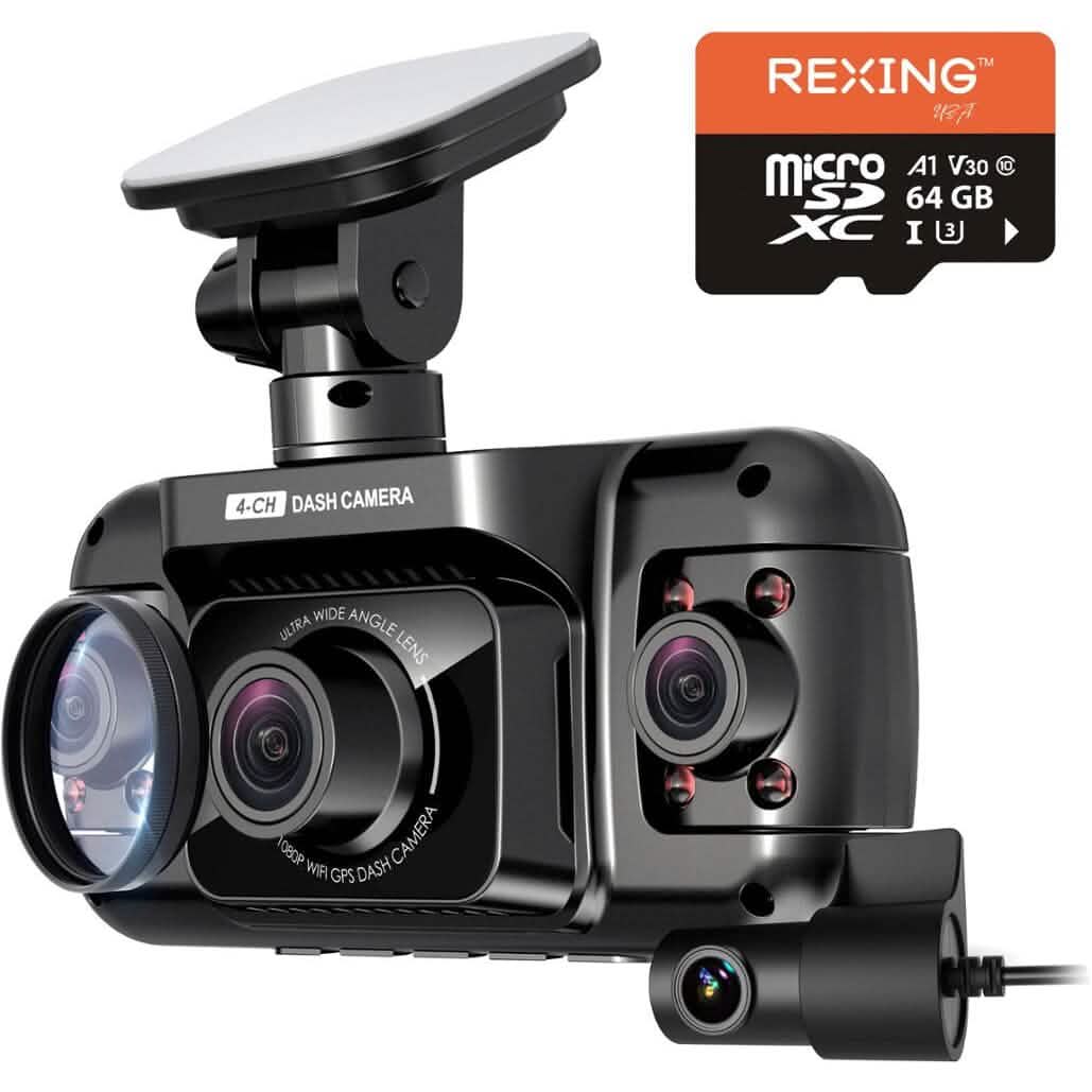 Rexing - R4 4-Kanal-Dashcam mit 1080p-Rundumbild, Wi-Fi und GPS - Schwarz (Generalüberholt)