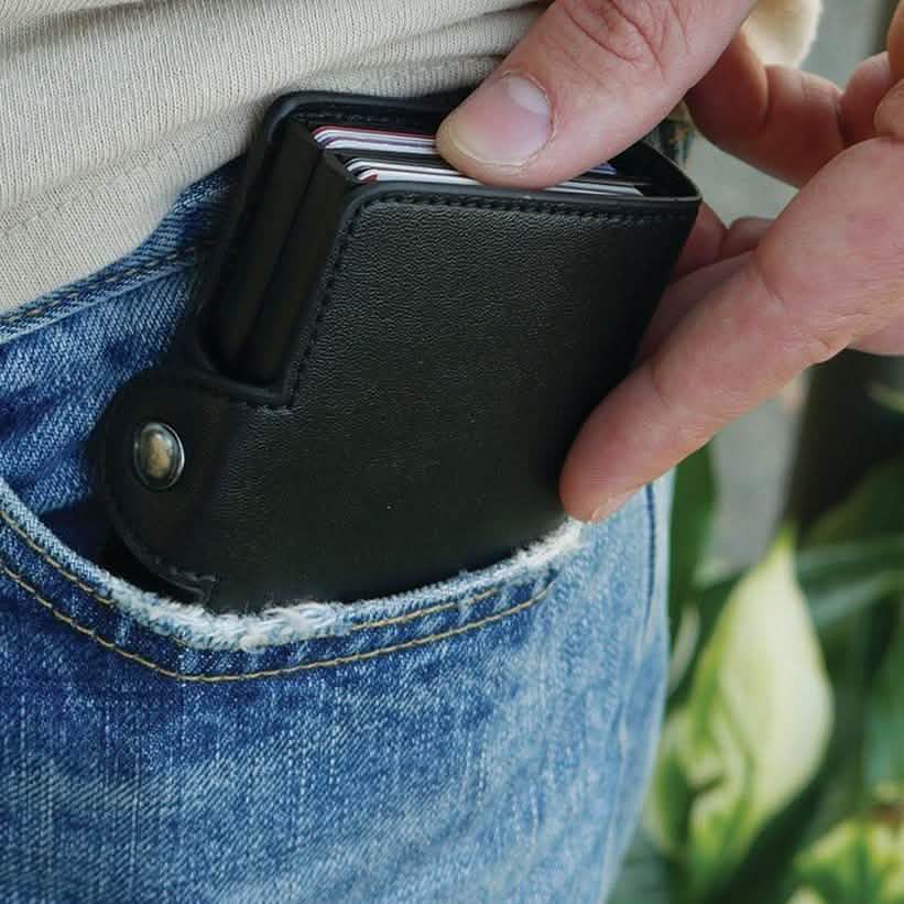 RFID-blockierende ausklappbare Schnellzugriffskartenbrieftasche