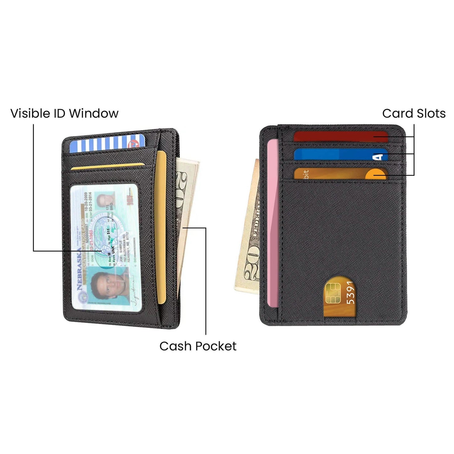 RFID Blockierendes Minimalistisches Slim Leder Portemonnaie für Herren und Damen für die Vordertasche