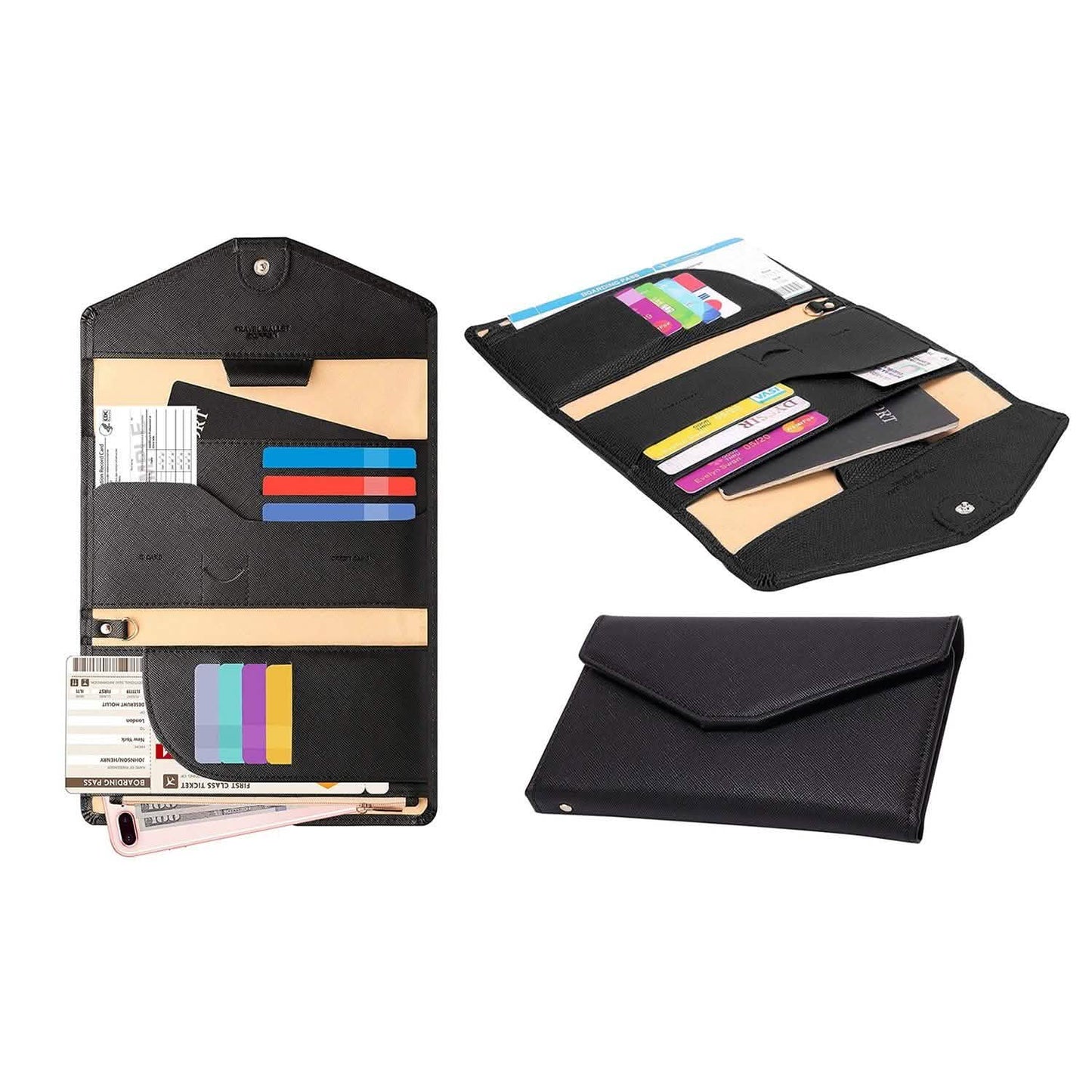 RFID-blockierender Reisepass-Organizer und Brieftasche mit CDC-Impfkartenfach-Schutz
