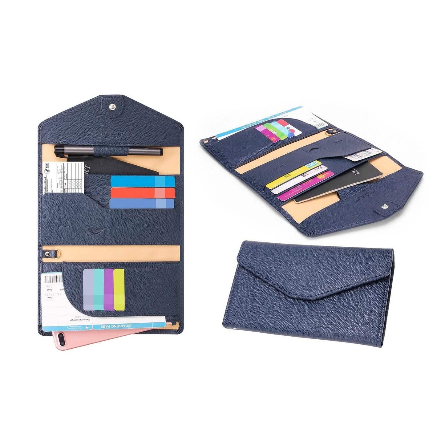 RFID-blockierender Reisepass-Organizer und Brieftasche mit CDC-Impfkartenfach-Schutz