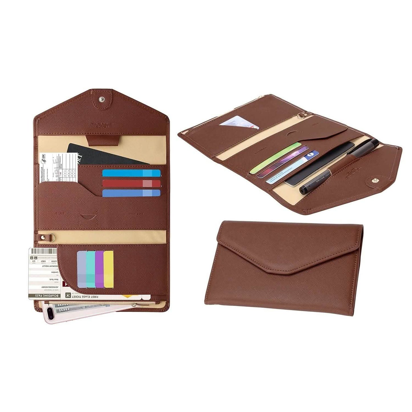 RFID-blockierender Reisepass-Organizer und Brieftasche mit CDC-Impfkartenfach-Schutz