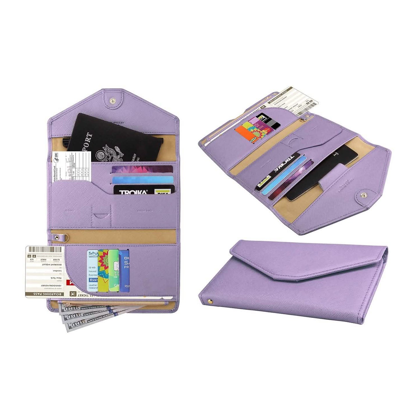 RFID-blockierender Reisepass-Organizer und Brieftasche mit CDC-Impfkartenfach-Schutz
