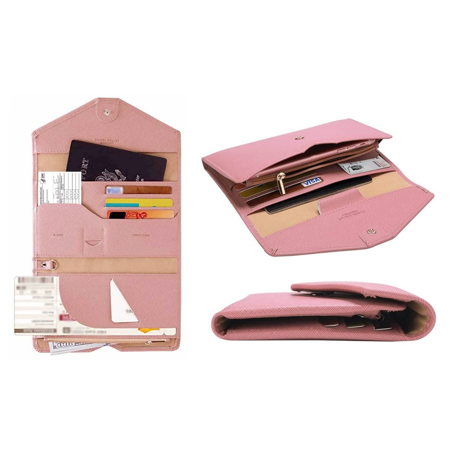 RFID-blockierender Reisepass-Organizer und Brieftasche mit CDC-Impfkartenfach-Schutz