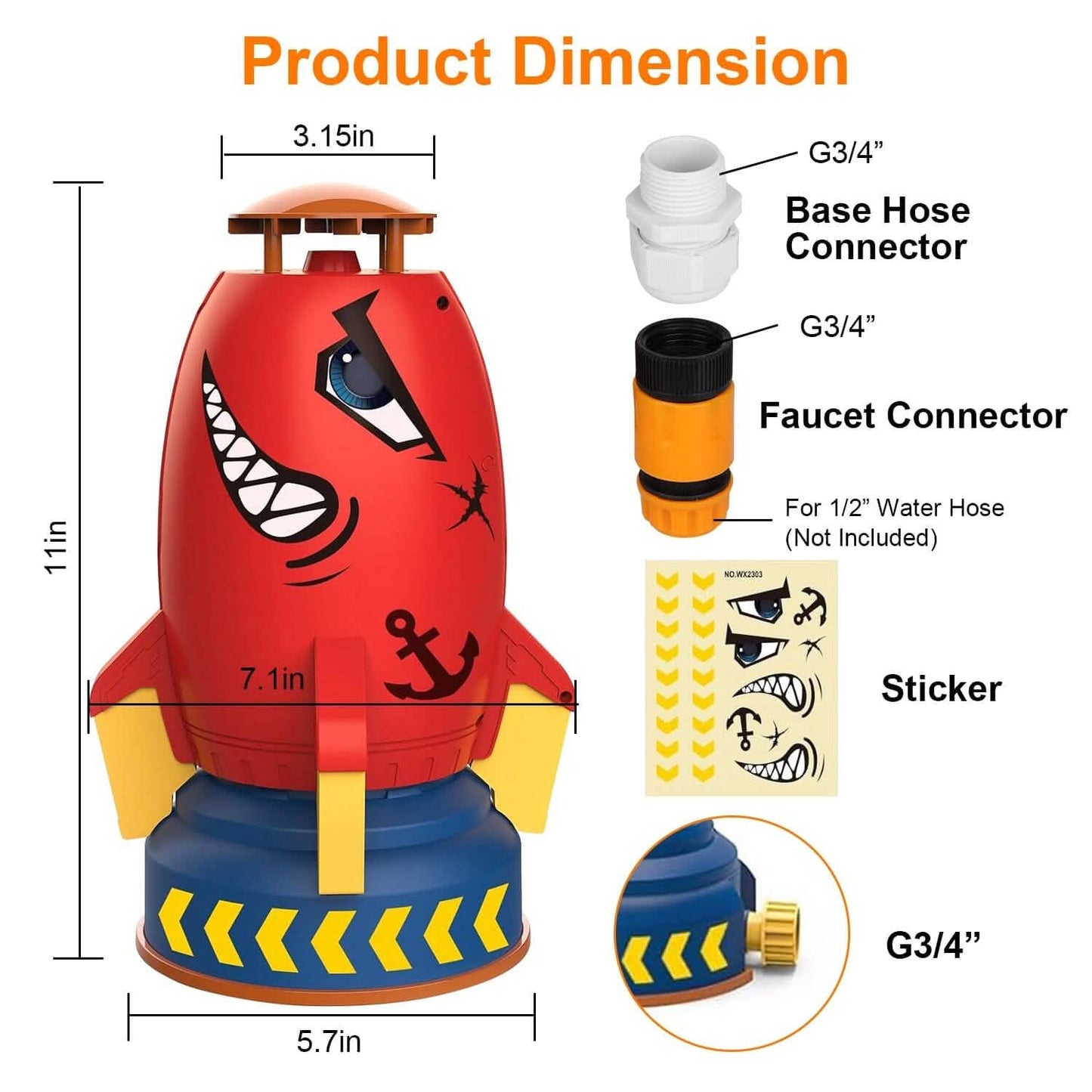 Raketen-Sprenger Launcher Rasensprenger Fliegend Spritzend 360° Rotation für 3+ Jahre