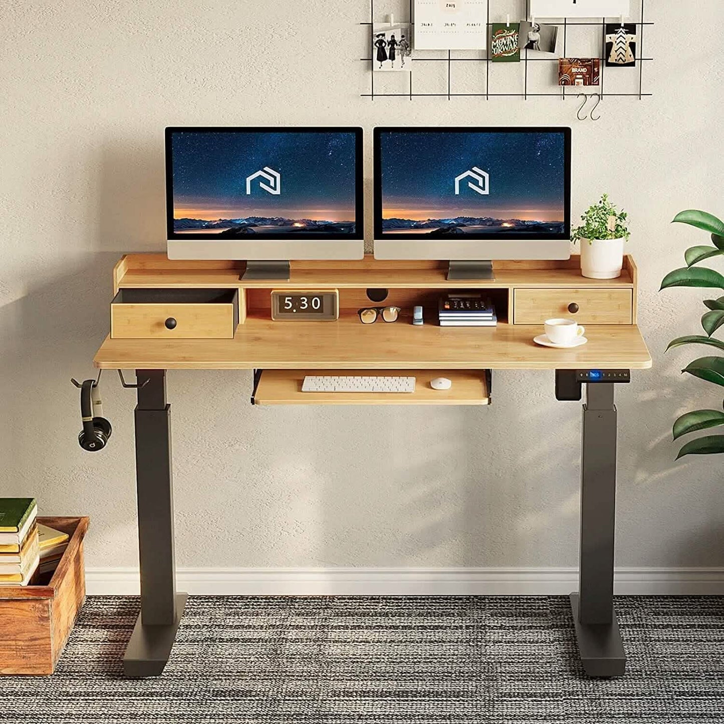 Rolanstar Höhenverstellbarer Schreibtisch Stehpult mit Tastaturauszug und Monitorablage