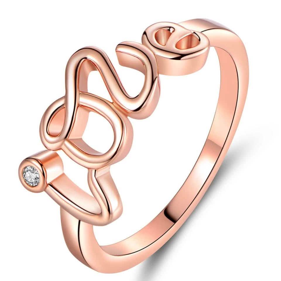 Rosévergoldeter Liebesring mit Zirkonia – verschiedene Größen