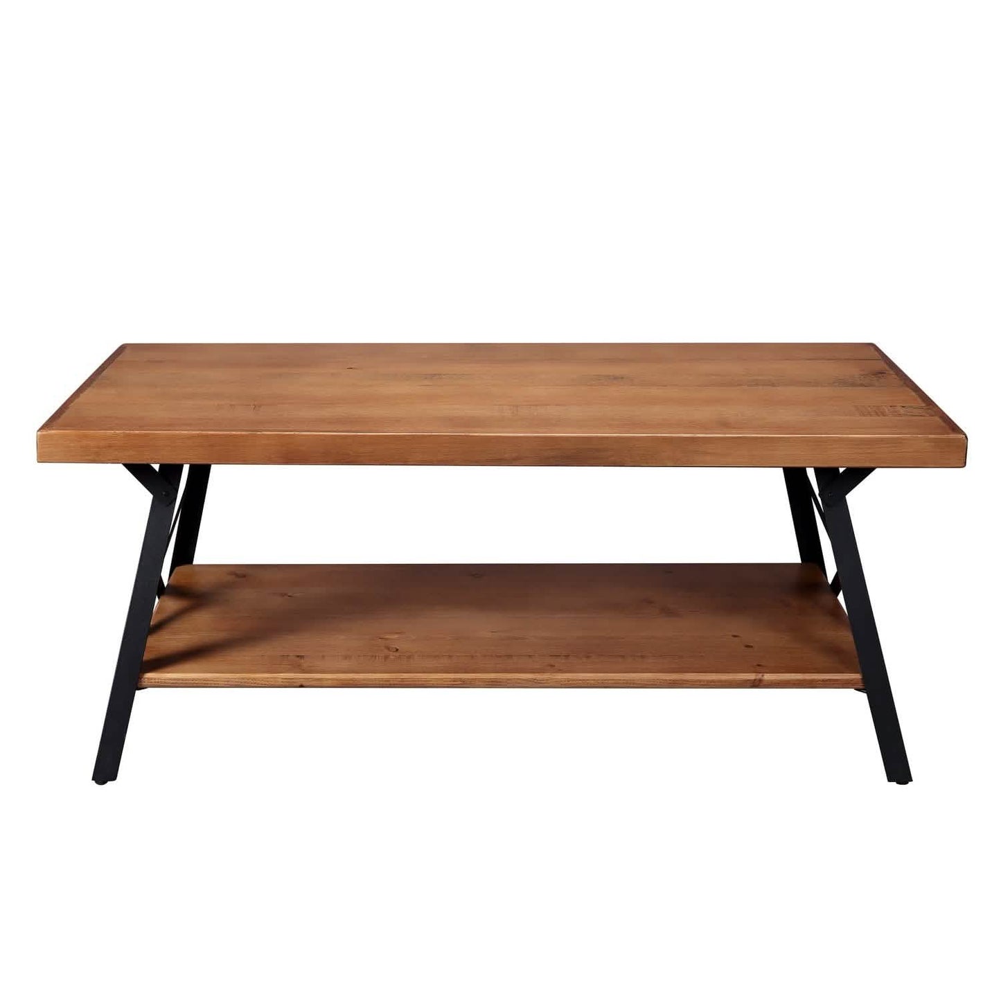 Rustikaler Couchtisch mit Stauraum und Metallbeinen, Braun 109 cm