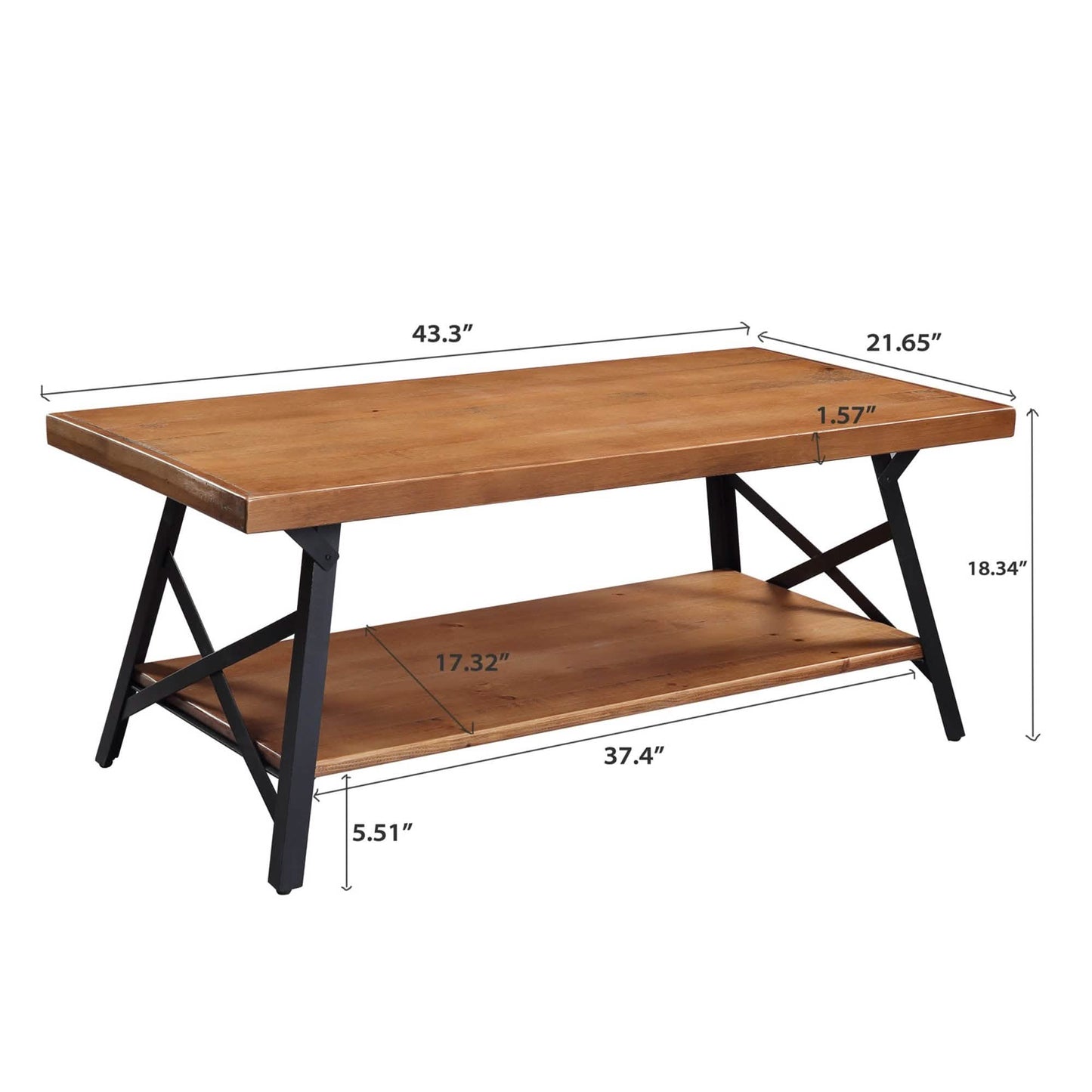 Rustikaler Couchtisch mit Stauraum und Metallbeinen, Braun 109 cm