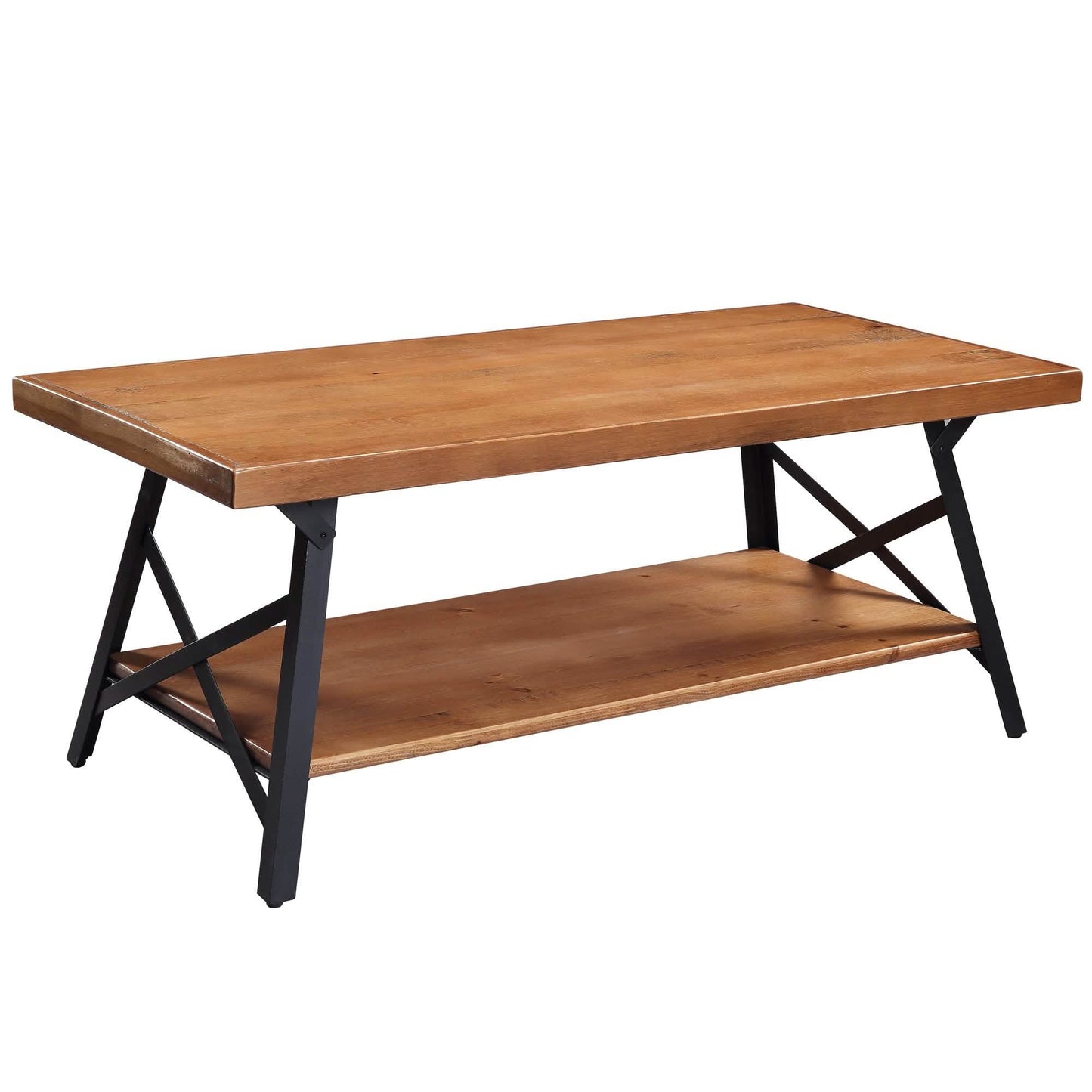 Rustikaler Couchtisch mit Stauraum und Metallbeinen, Braun 109 cm