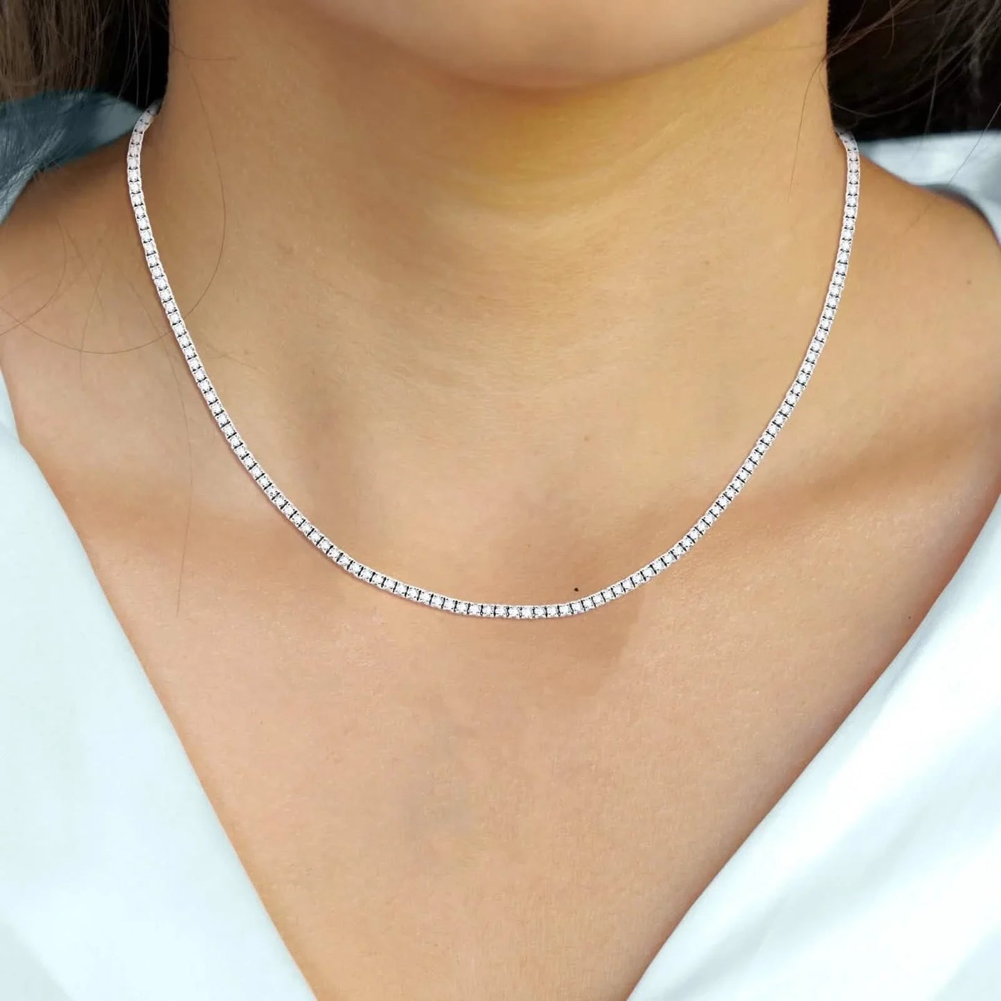 Karat runder, zertifizierter, im Labor gezüchteter Diamant, 14K massives Gold Damen Tennis Halskette (45,7 cm)