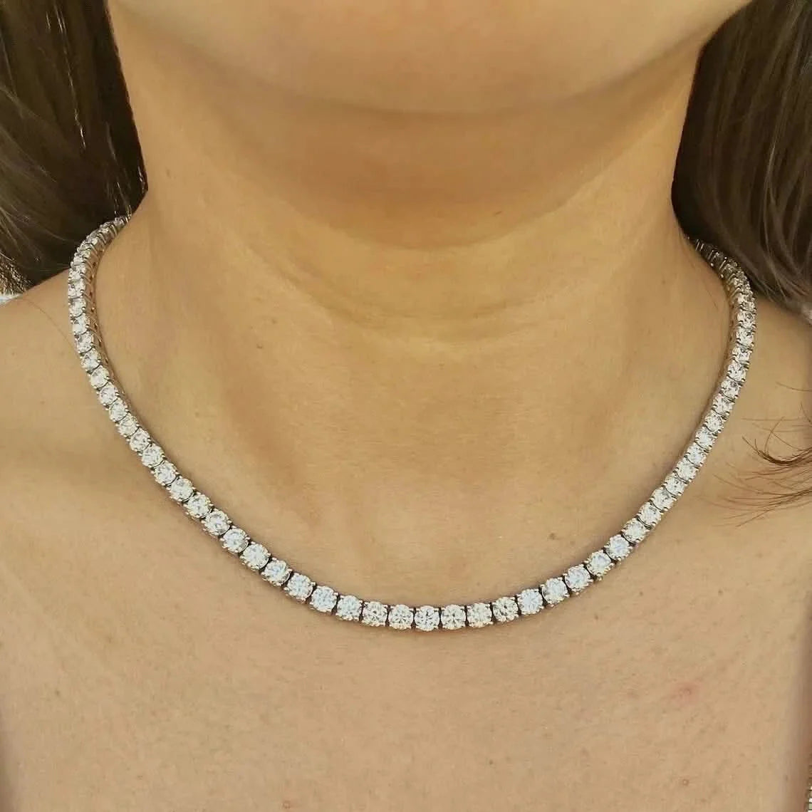25 Karat rundes echtes Labor-Diamant-Tennis-Collier 40 cm