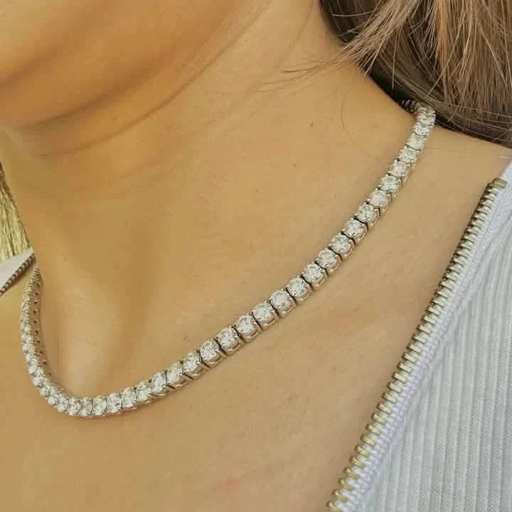 25 Karat rundes echtes Labor-Diamant-Tennis-Collier 40 cm