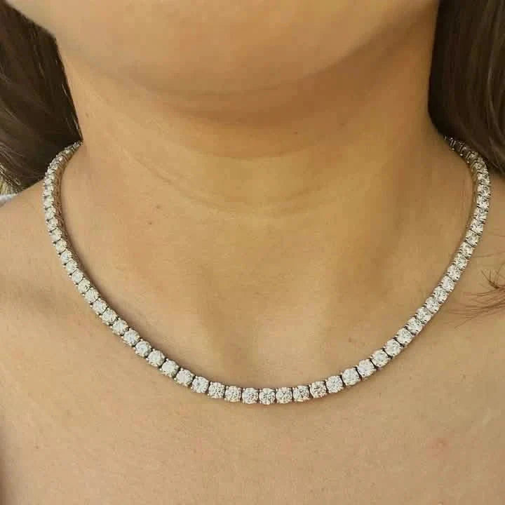 25 Karat rundes echtes Labor-Diamant-Tennis-Collier 40 cm