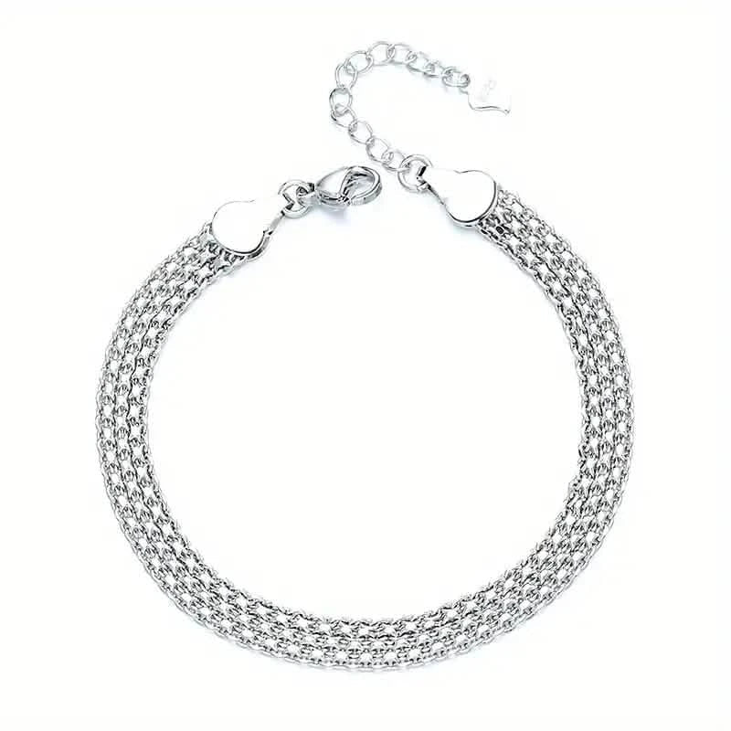 S925 Sterling-Silber Kettenarmband, Funkelndes Netz-Prägemuster Schmuck