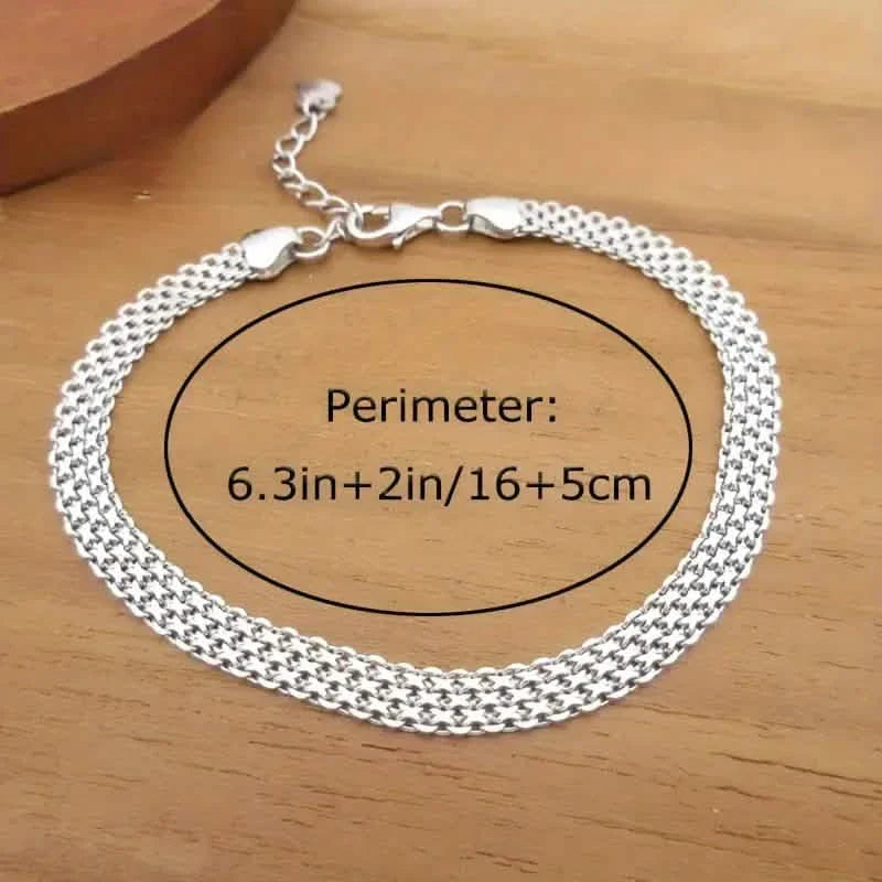 S925 Sterling-Silber Kettenarmband, Funkelndes Netz-Prägemuster Schmuck