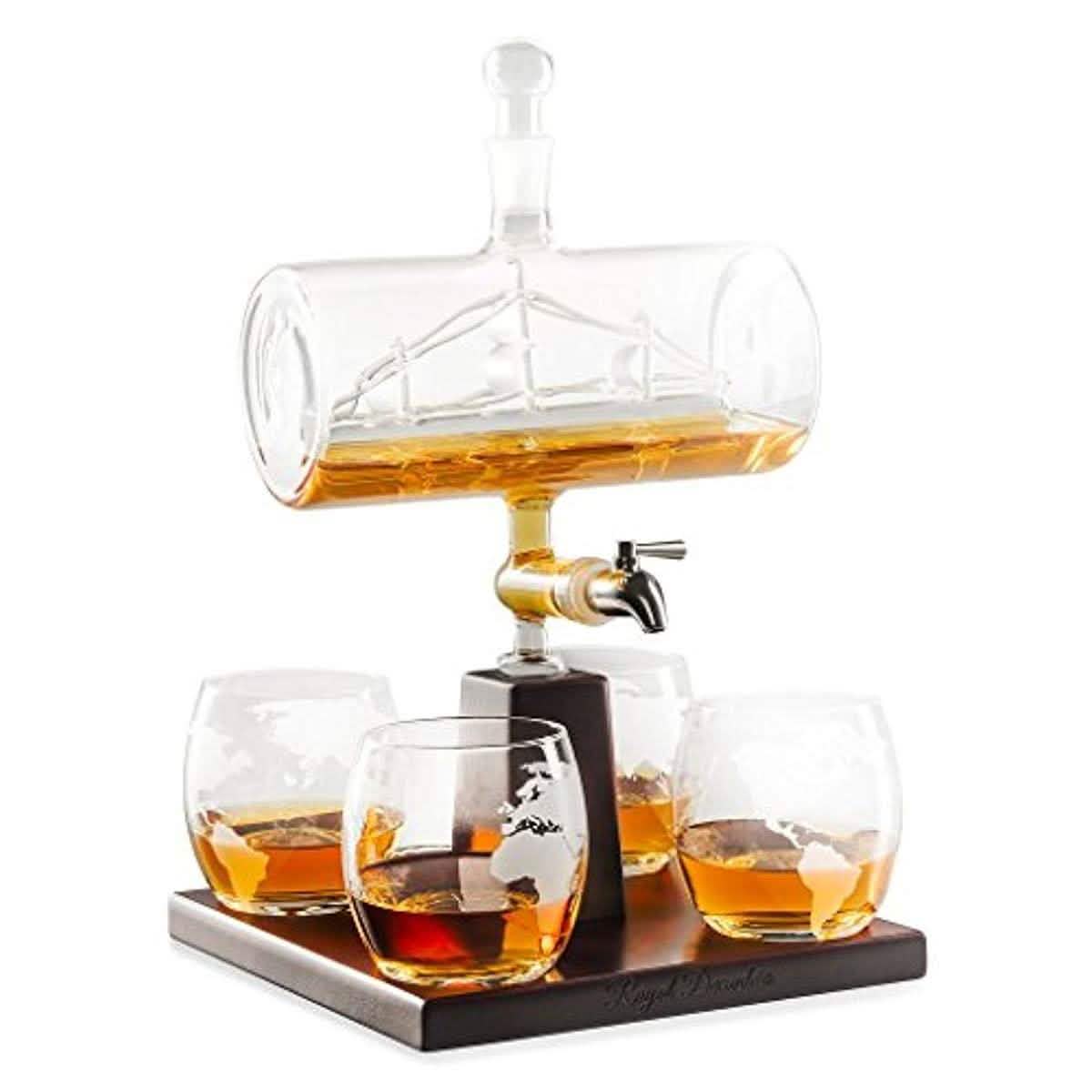 Segelschiff-Karaffen-Set mit Spender und 4 Whiskeygläsern