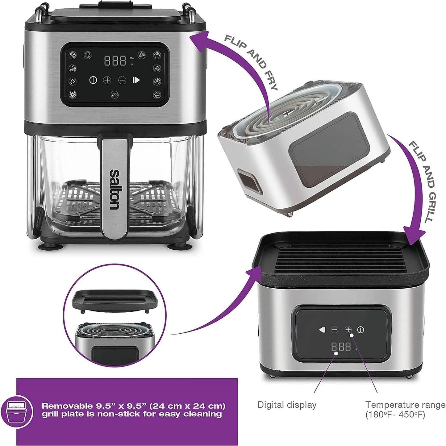 Salton Flip & Cook 3-in-1 Heißluftfritteuse, Grill & Dörrgerät