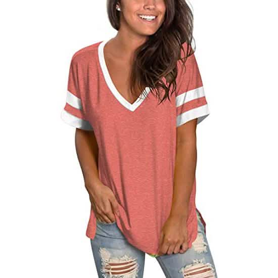 Damen Oberteile Gestreift Kurzarm V-Ausschnitt T-Shirts