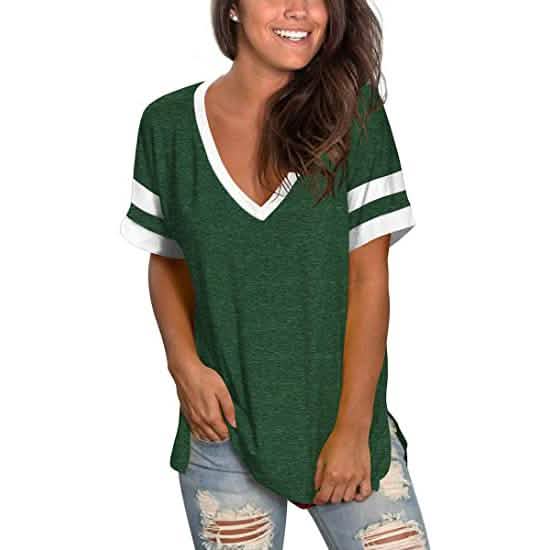 Damen Oberteile Gestreift Kurzarm V-Ausschnitt T-Shirts