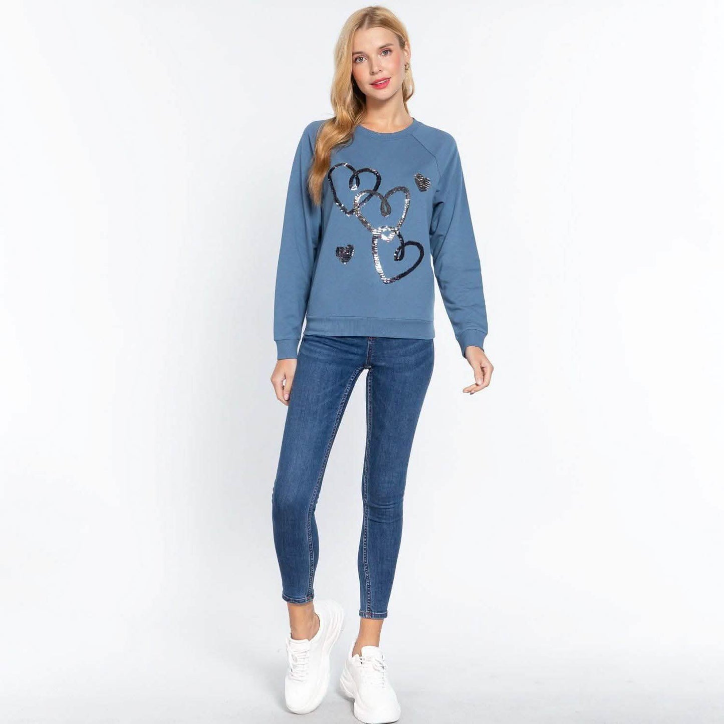 Pailletten French Terry Pullover-Oberteil