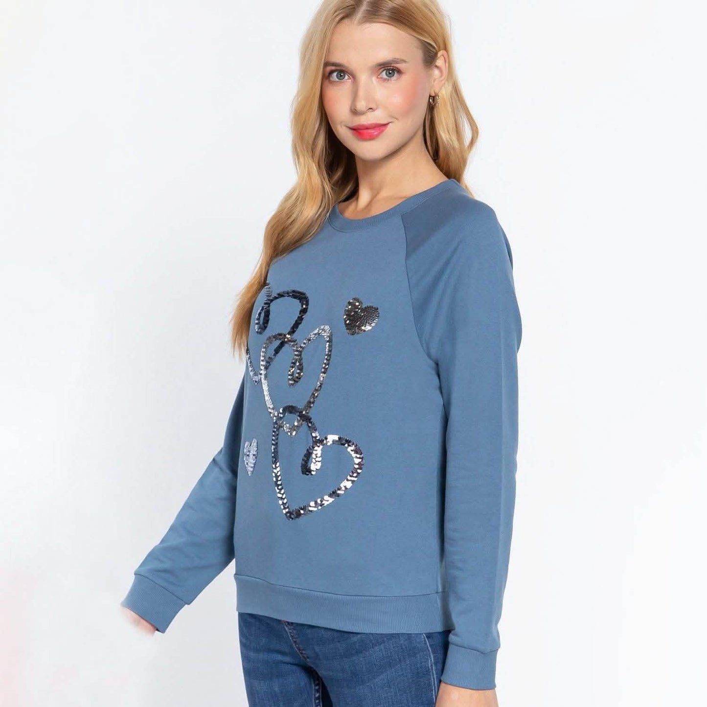 Pailletten French Terry Pullover-Oberteil