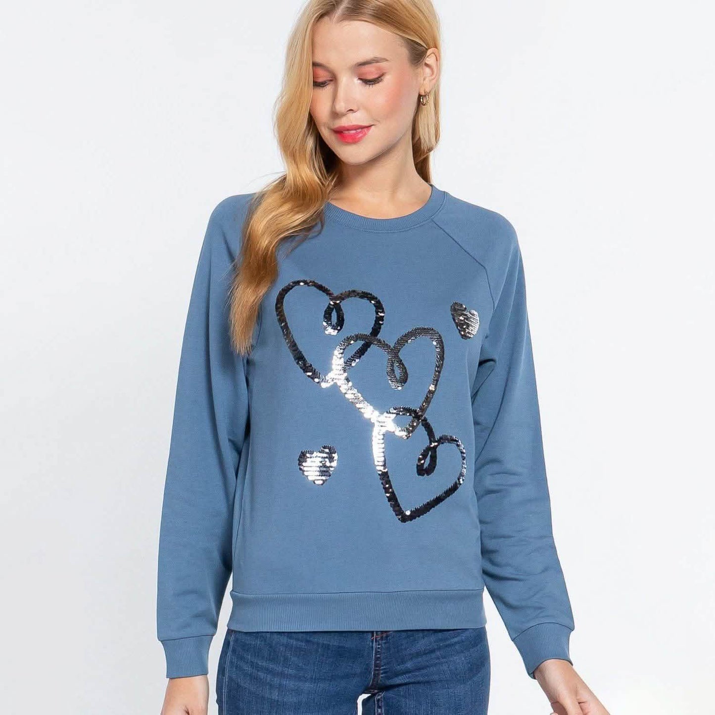 Pailletten French Terry Pullover-Oberteil