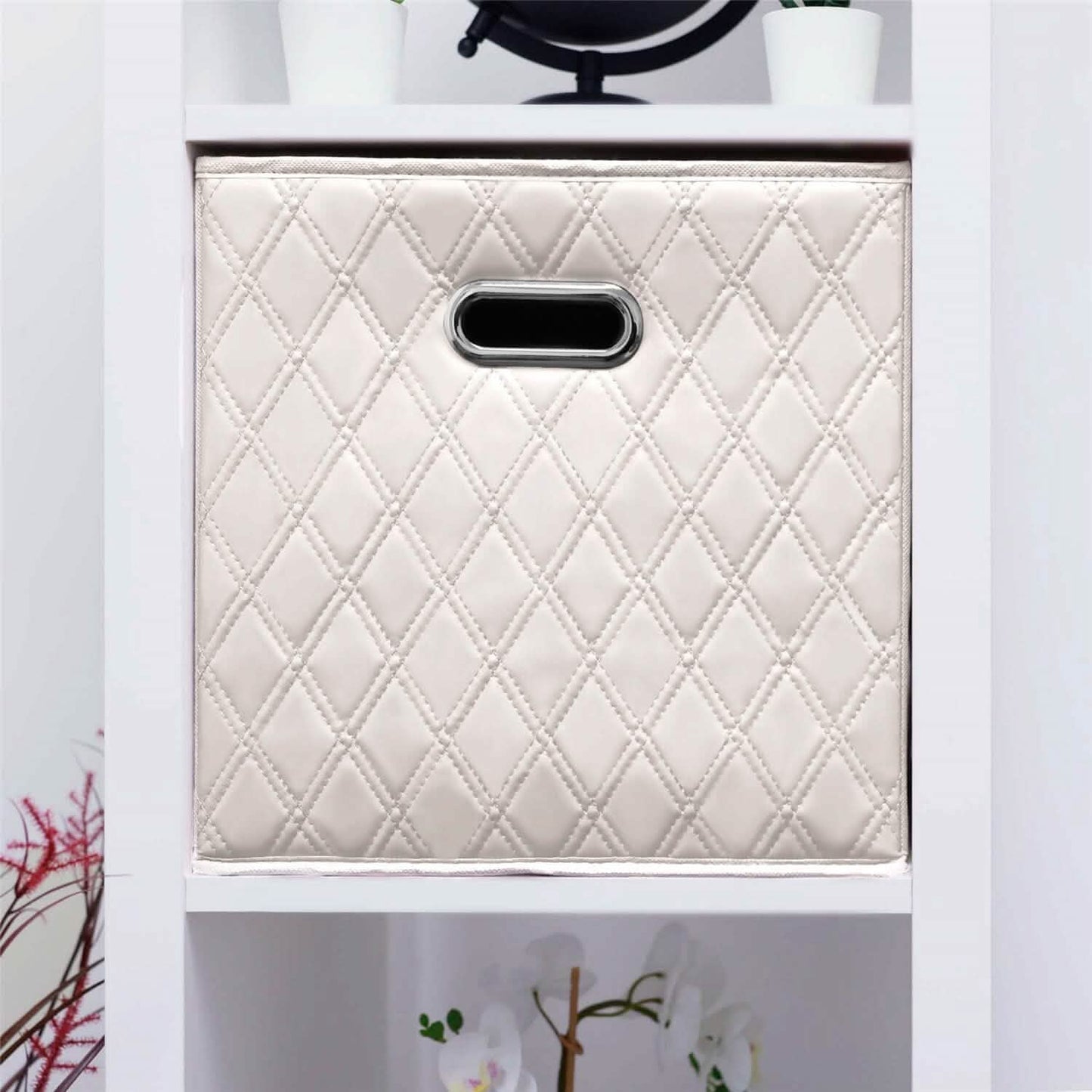 2er-Set: 28–33 cm faltbare Aufbewahrungsboxen aus Kunstleder mit Rautenmuster
