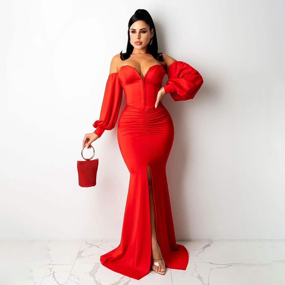 Sexy schulterfreies, figurbetontes Partykleid