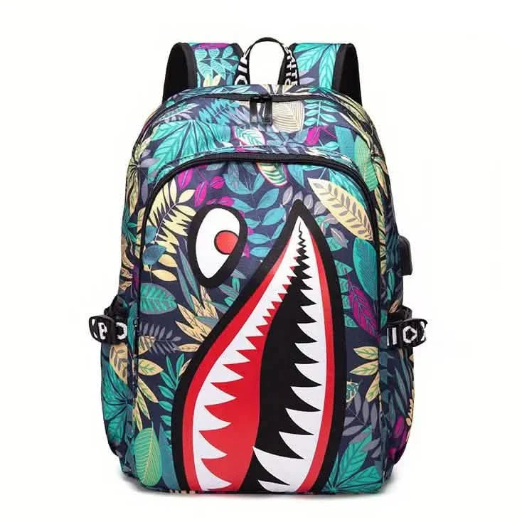 Rucksack aus gemustertem Hai-Nylon für Studenten