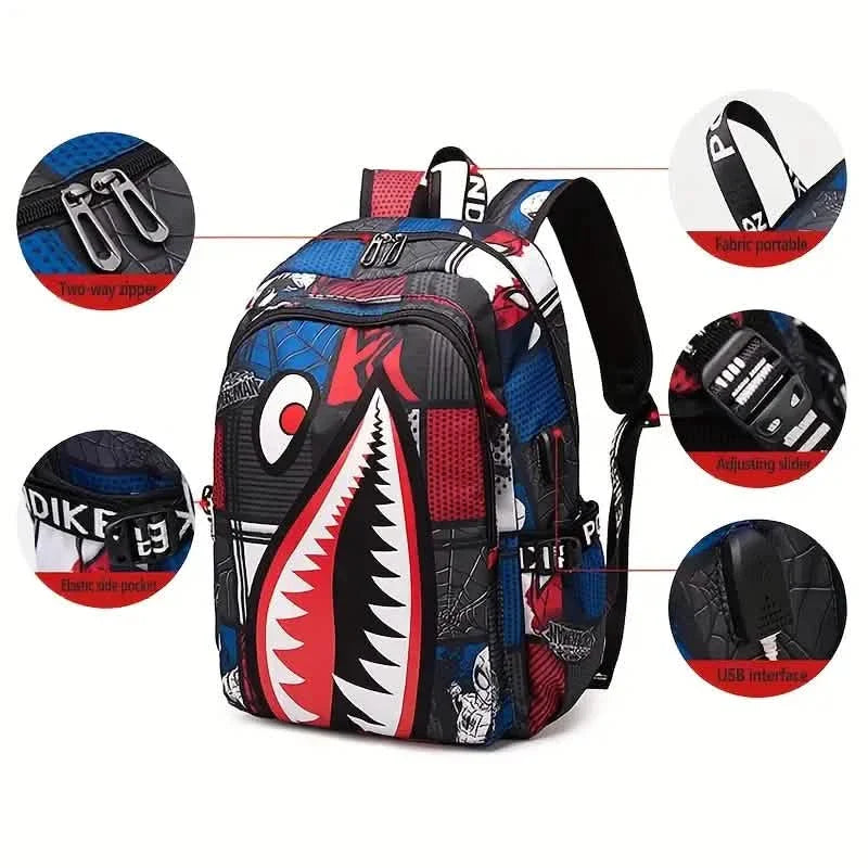 Rucksack aus gemustertem Hai-Nylon für Studenten