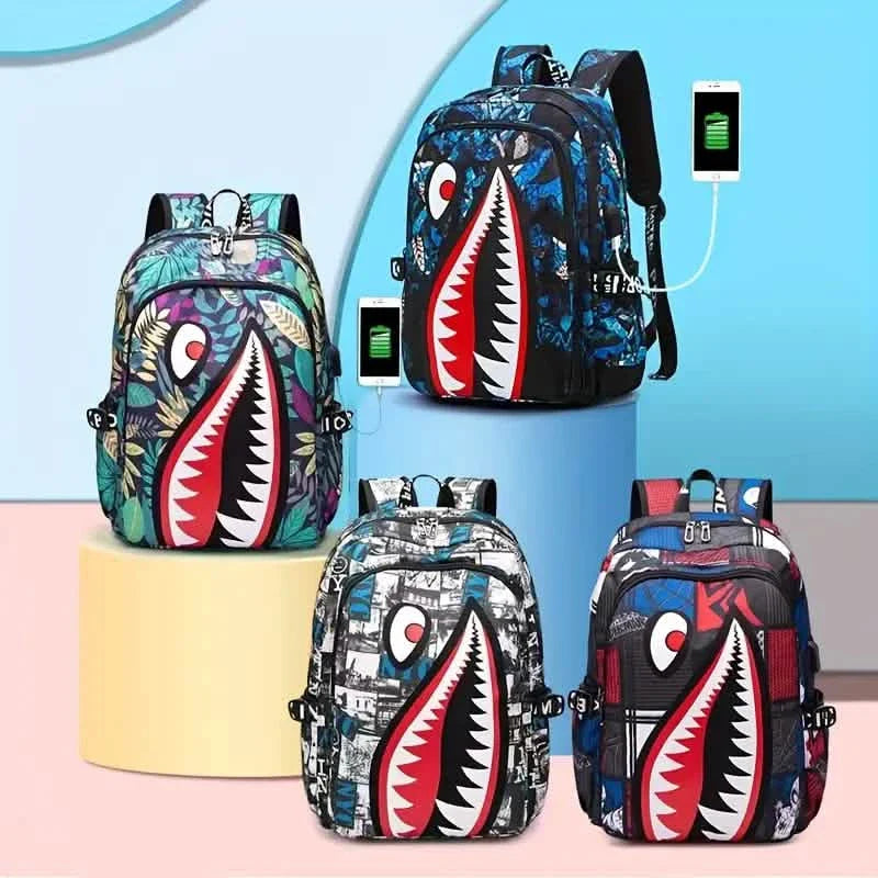 Rucksack aus gemustertem Hai-Nylon für Studenten