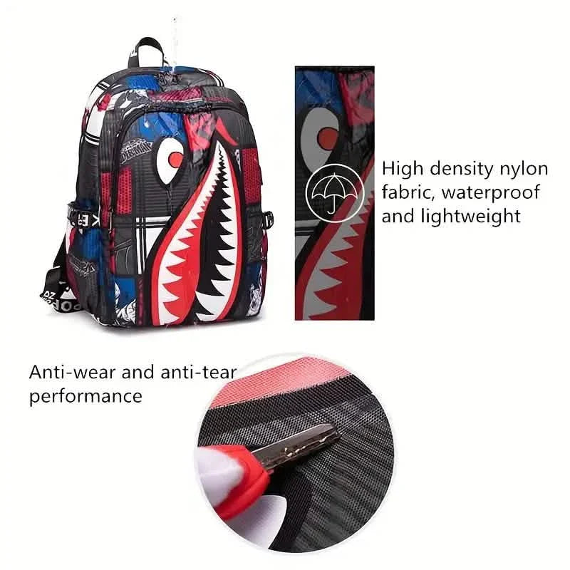 Rucksack aus gemustertem Hai-Nylon für Studenten