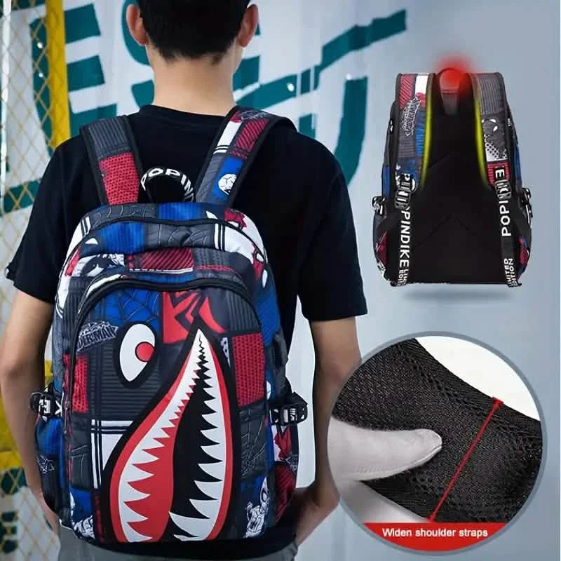 Rucksack aus gemustertem Hai-Nylon für Studenten