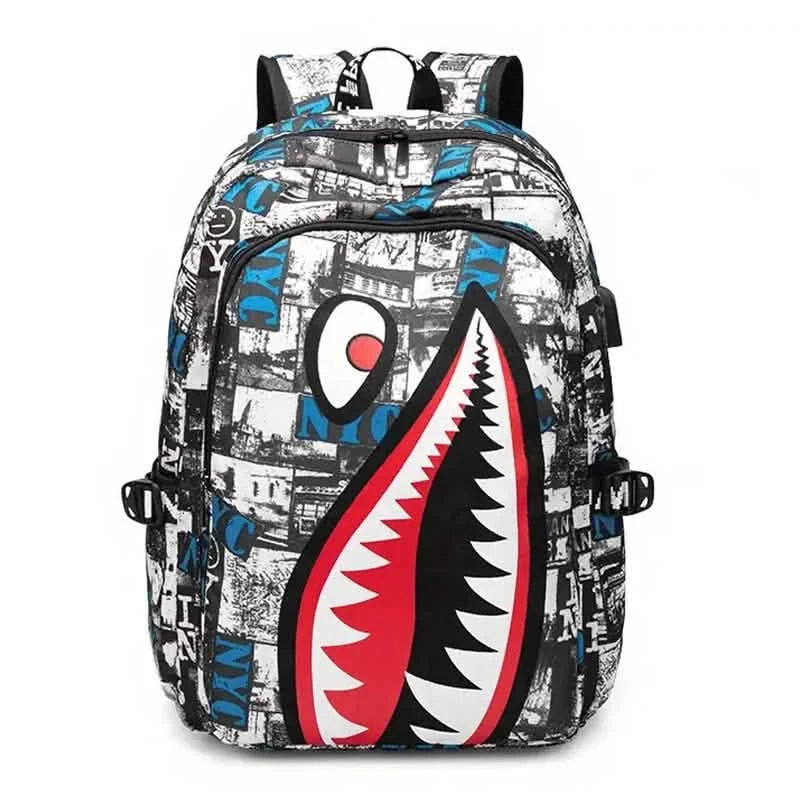Rucksack aus gemustertem Hai-Nylon für Studenten