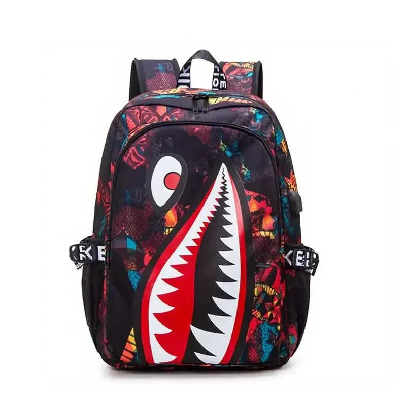 Rucksack aus gemustertem Hai-Nylon für Studenten