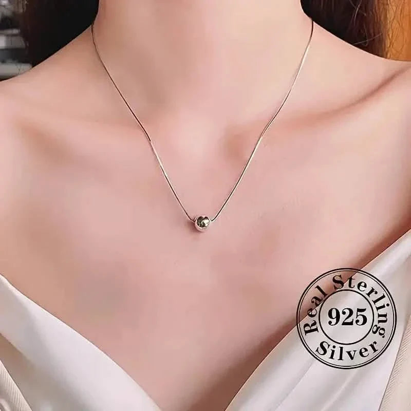 Schlichte Retro-Halskette im böhmischen Stil aus 925er Sterlingsilber mit kleinem Kugelanhänger