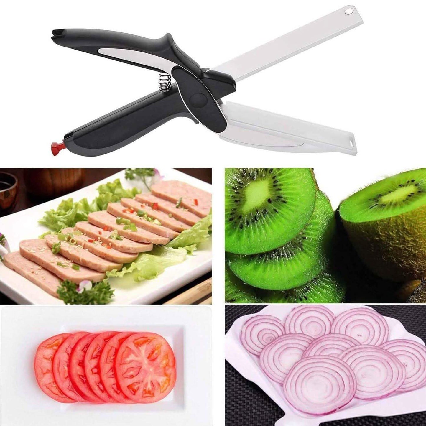 SKEMIX Küchenschere, Lebensmittel-Cutter/Chopper, cleveres Edelstahlmesser mit Schneidebrett