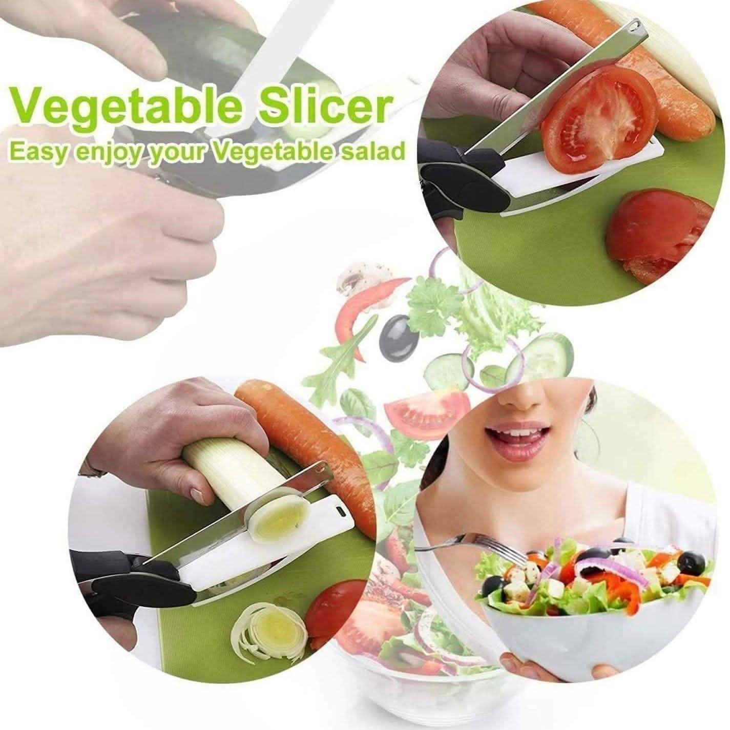 SKEMIX Küchenschere, Lebensmittel-Cutter/Chopper, cleveres Edelstahlmesser mit Schneidebrett