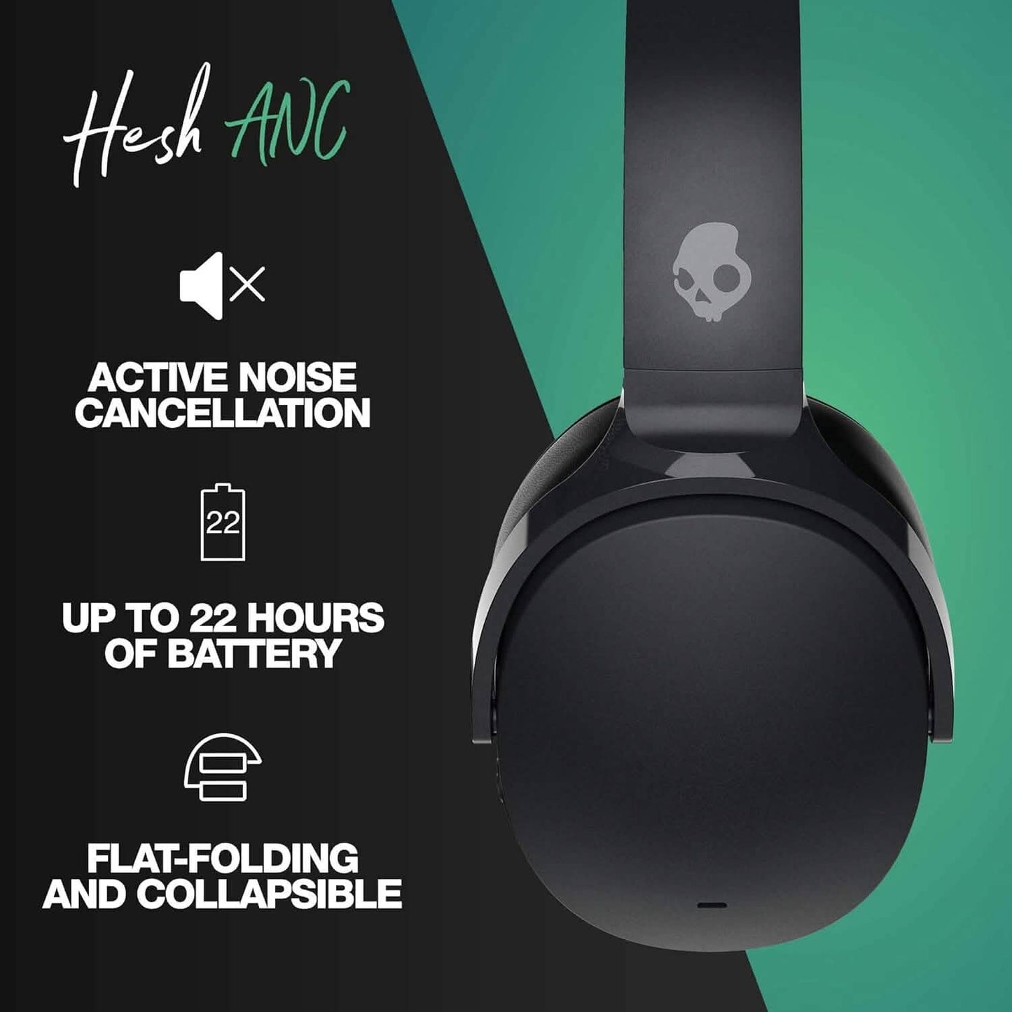 Skullcandy Hesh ANC Kabellose Over-Ear Kopfhörer mit Geräuschunterdrückung – True Black (Generalüberholt)