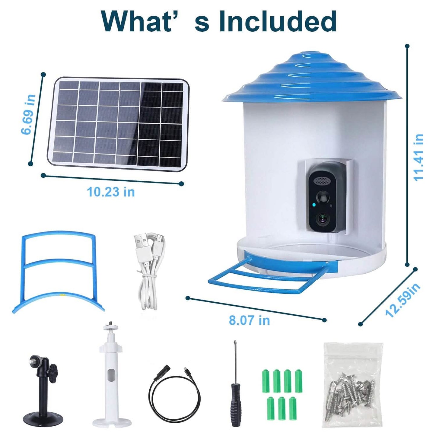 Smarte Vogeltränke mit solarbetriebener 1080P HD Kamera, KI-Identifikation, PIR