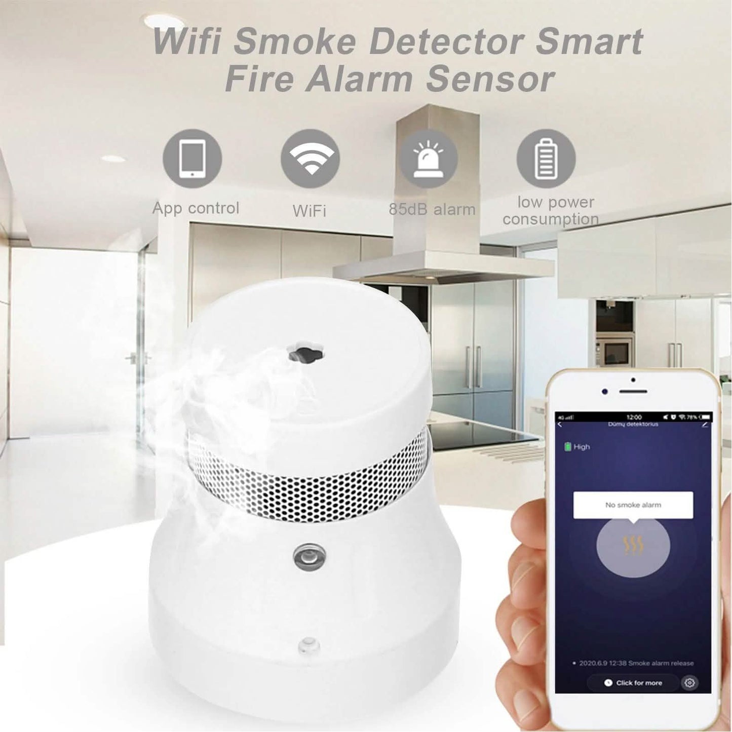 Intelligenter WLAN-Rauchmelder mit Fotoelektrik, Standalone